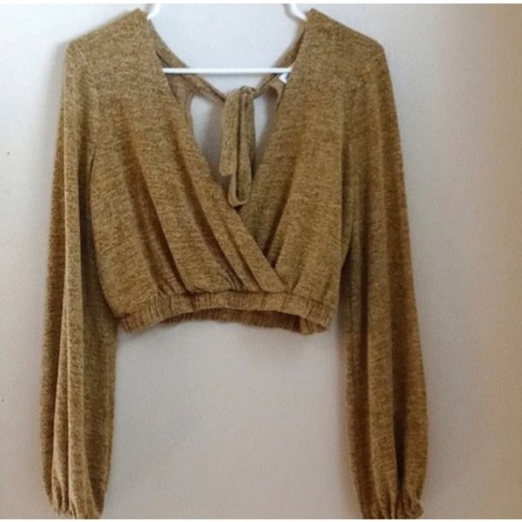 Fika the Brand Crop Womens Brown Fleece Soft Tie Top — Small - Picture 2 of 4